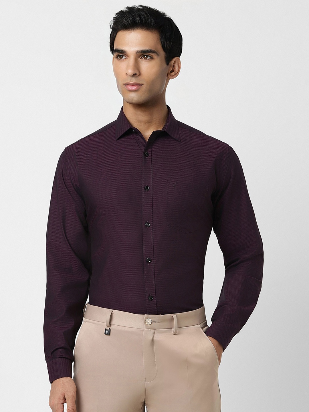 

V Dot Textured Slim Fit Pure Cotton Formal Shirt, Purple