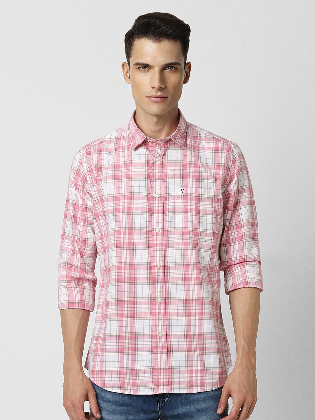

Van Heusen Sport Slim Fit Checked Cotton Casual Shirt, Pink