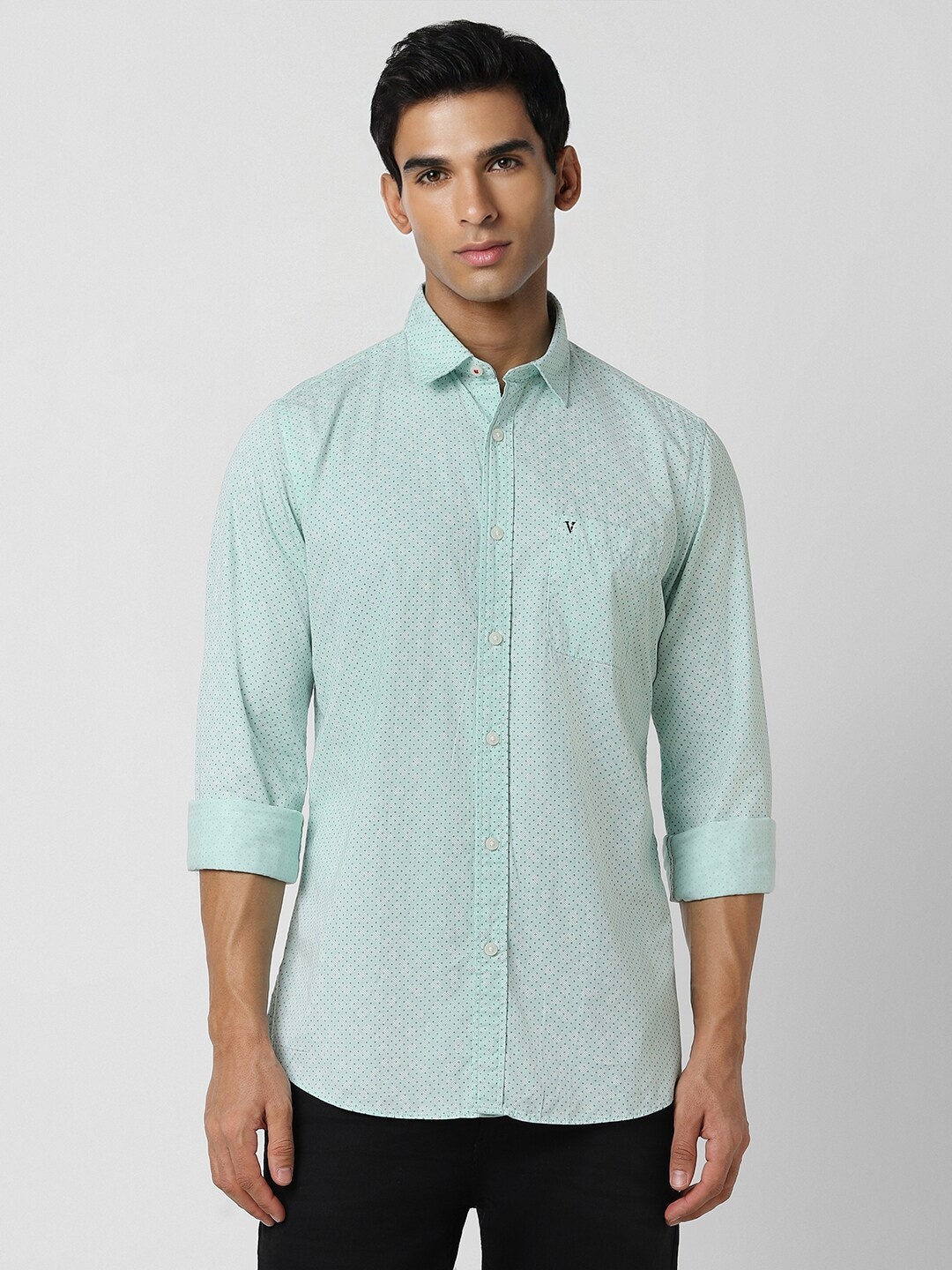 

Van Heusen Sport Slim Fit Polka Dots Printed Pure Cotton Casual Shirt, Blue