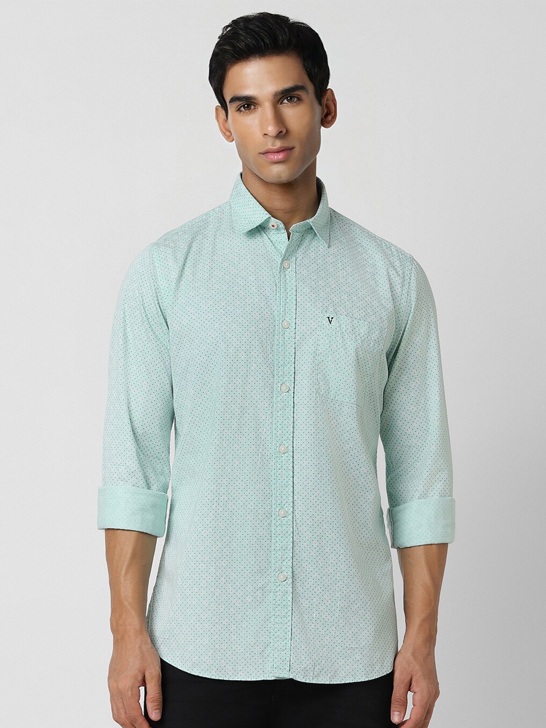 

Van Heusen Sport Slim Fit Micro Disty Printed Pure Cotton Casual Shirt, Blue