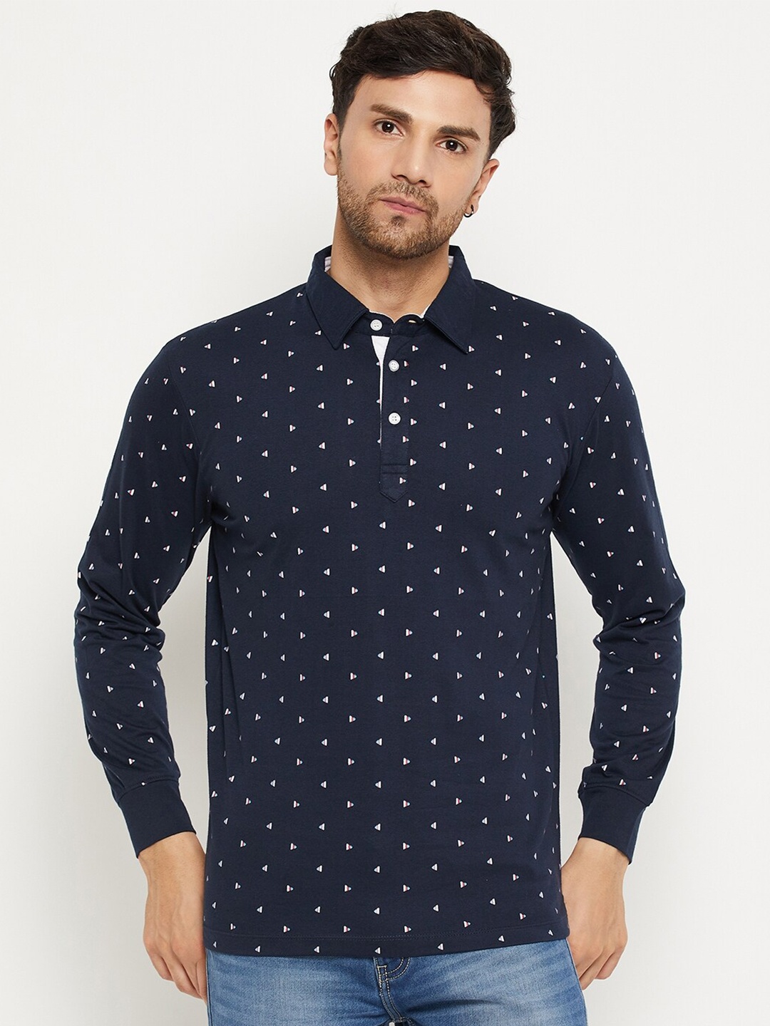 

WILD WEST Printed Polo Collar Cotton T-shirt, Navy blue