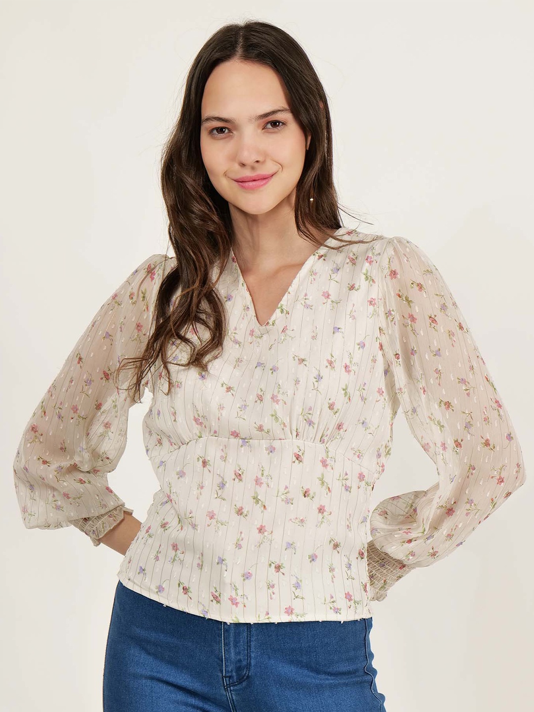 

DRIRO Floral Printed Puff Sleeve Top, White