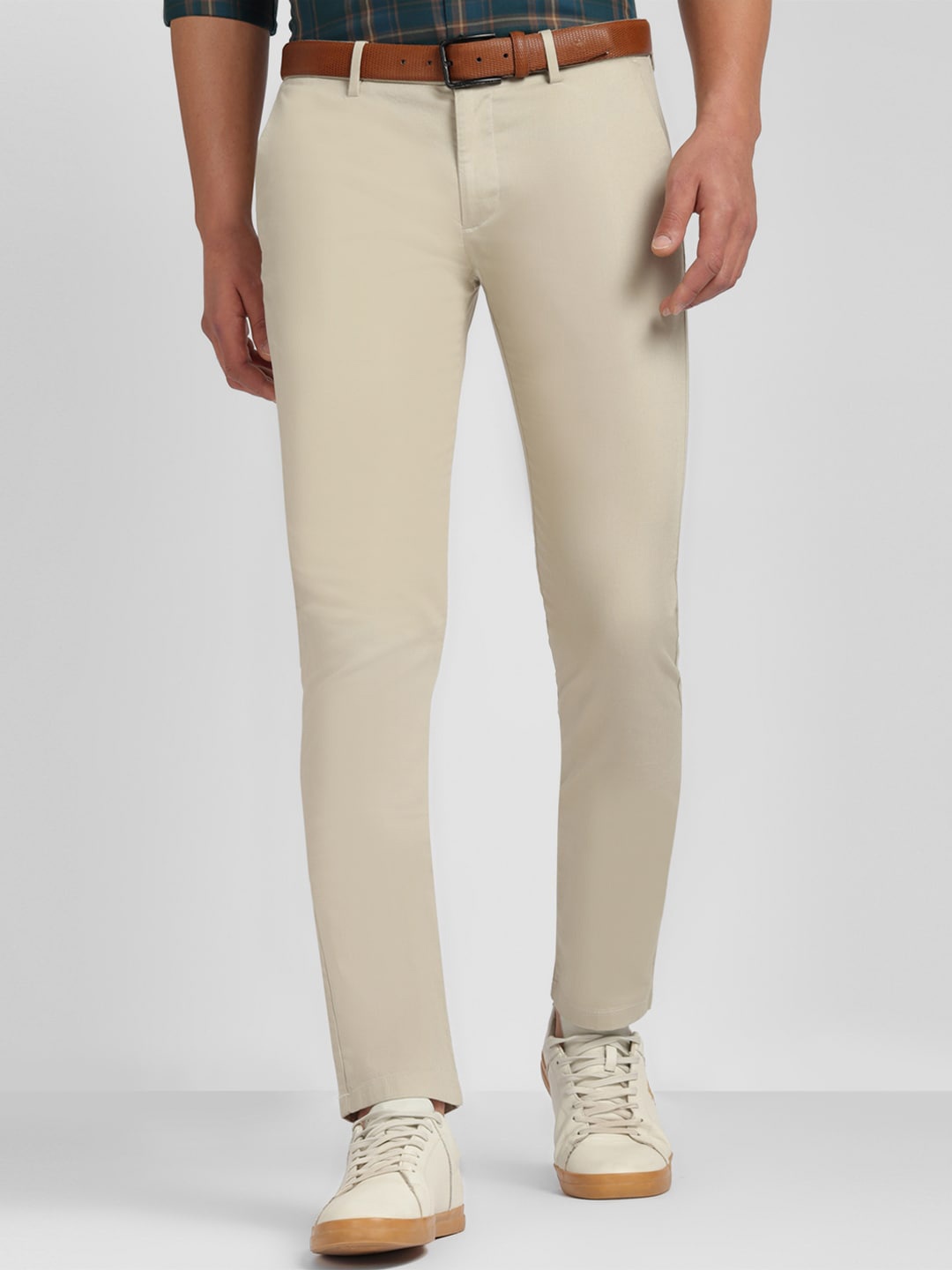 

Allen Solly Men Slim Fit Low-Rise Plain Cotton Regular Trousers, Cream