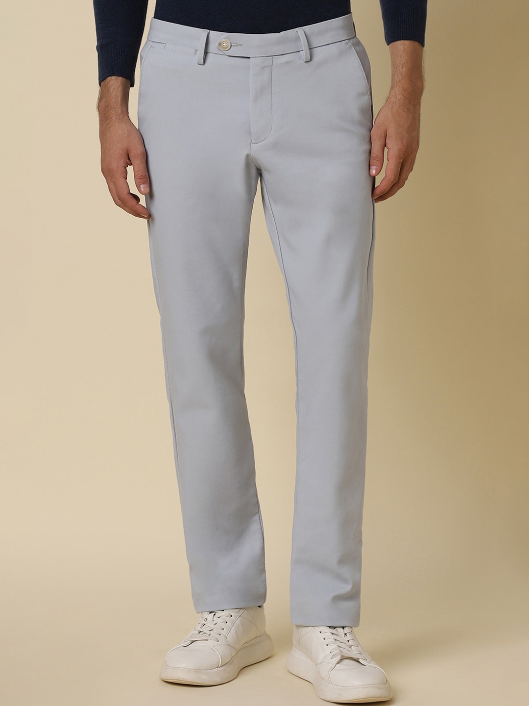 

Allen Solly Men Mid-Rise Regular Fit Cotton Trousers, Grey