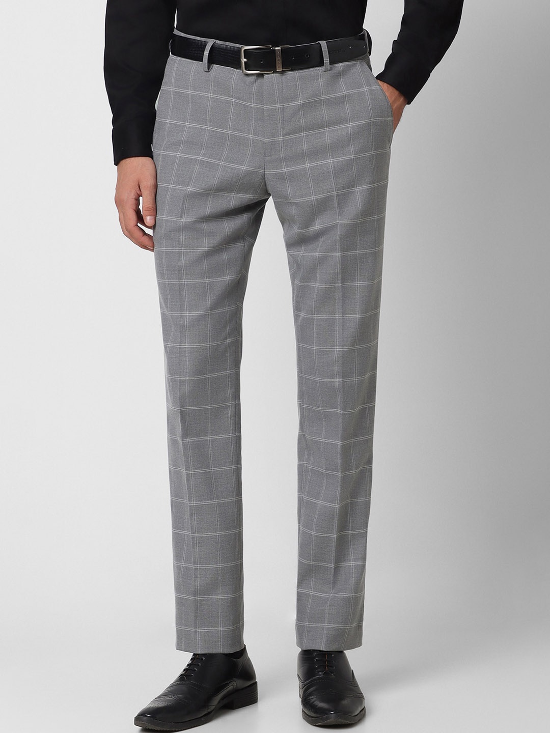 

Peter England Men Checked Slim Fit Formal Trousers, Grey