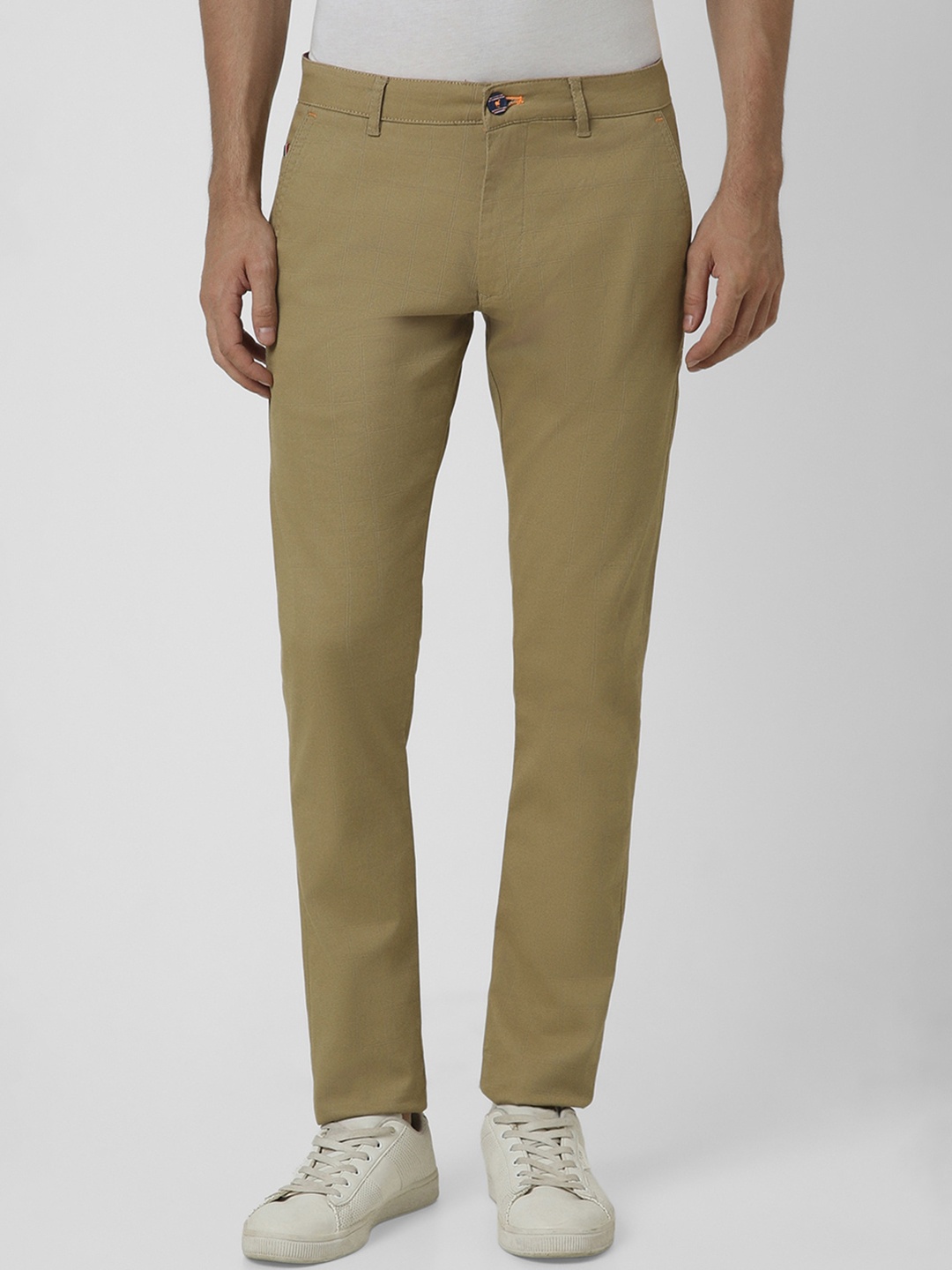 

Peter England Casuals Men Mid Rise Slim Fit Chinos, Khaki