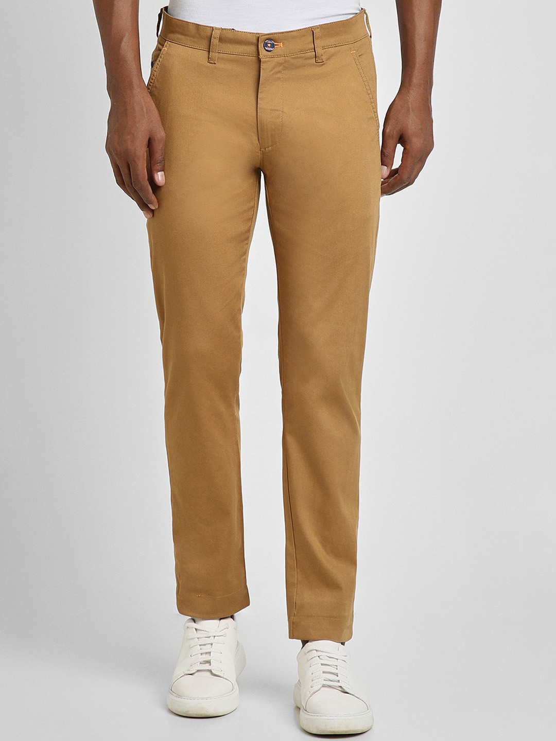 

Peter England Casuals Men Slim Fit Mid Rise Trousers, Khaki