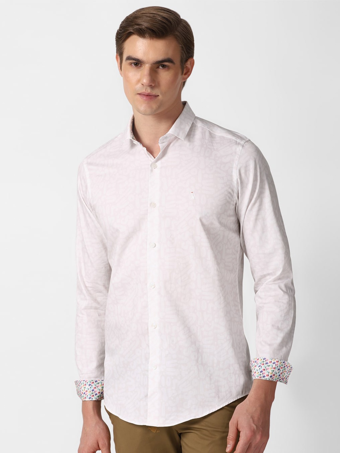 

SIMON CARTER LONDON Geometric Printed Spread Collar Pure Cotton Casual Shirt, White