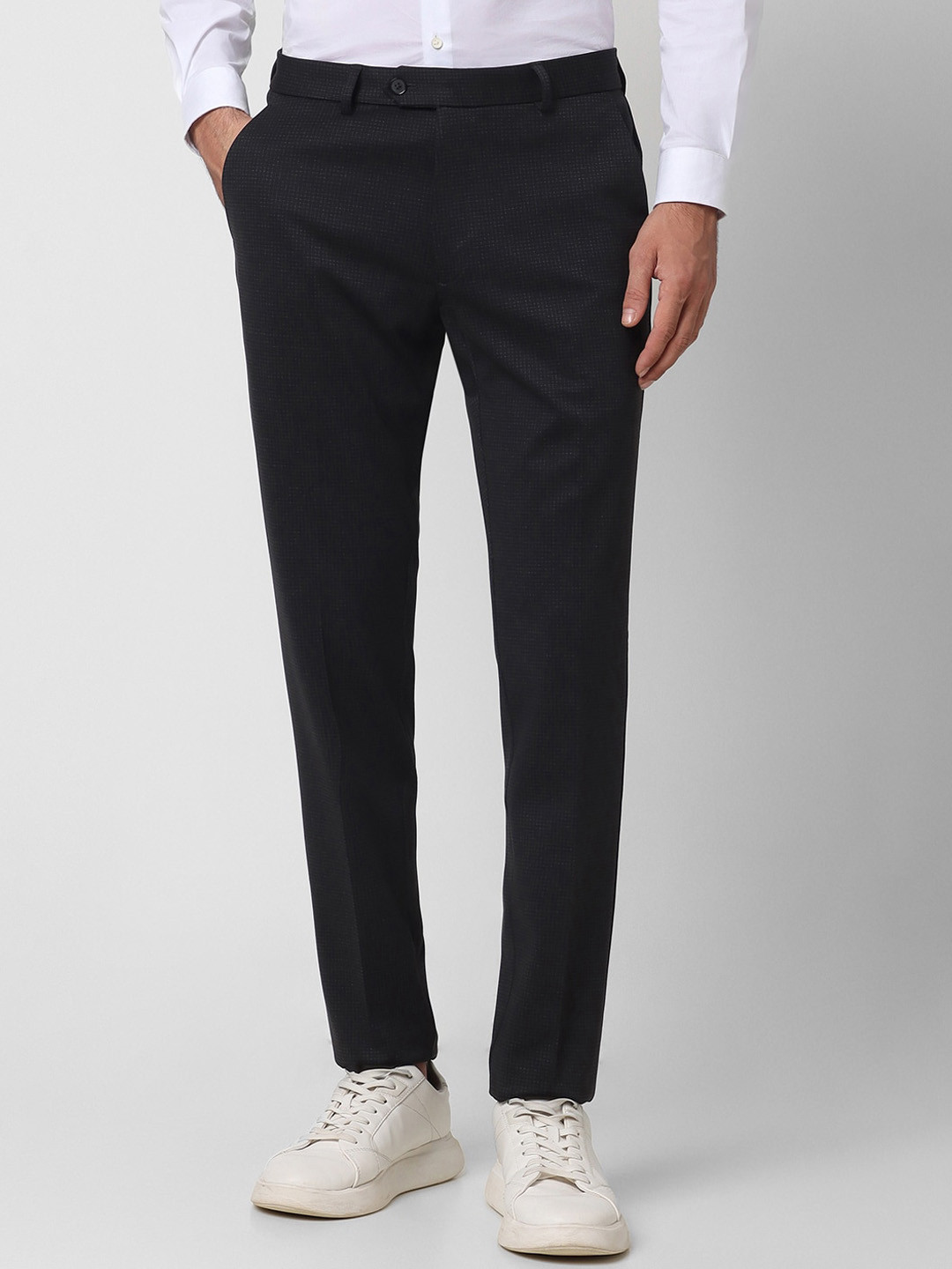 

Peter England Men Slim Fit Mid Rise Trousers, Black