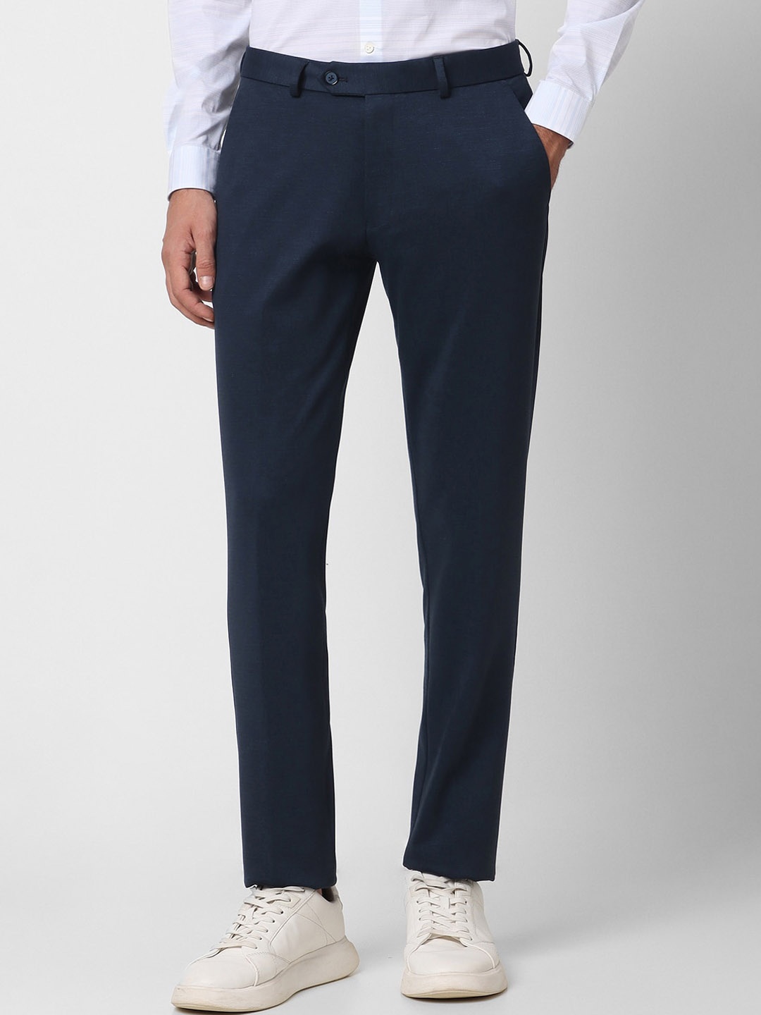 

Peter England Men Slim Fit Mid Rise Trousers, Navy blue