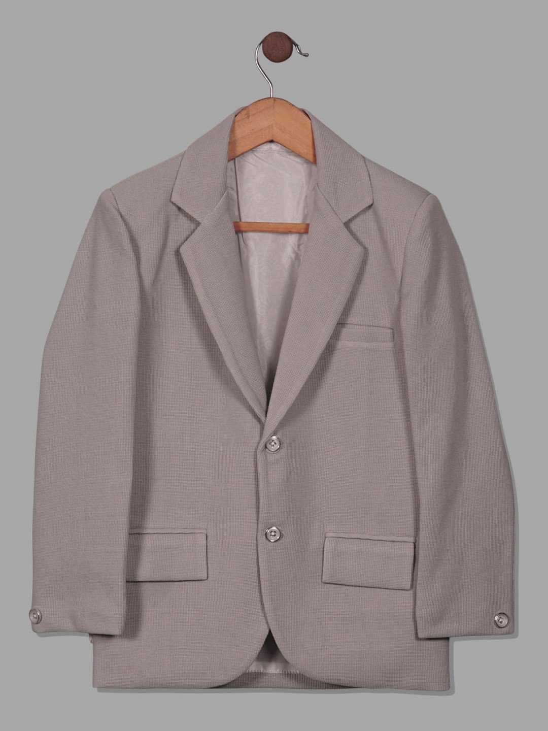 

RIKIDOOS Boys Notched Lapel Collar Single Breasted Cotton Tailored-Fit Blazer, Grey