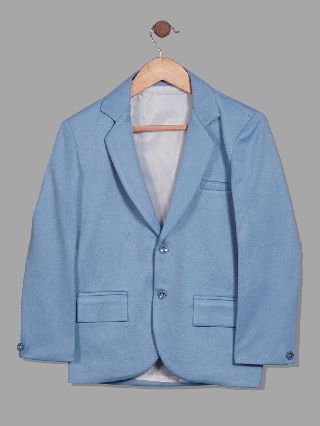 

RIKIDOOS Boys Notched Lapel Collar Single Breasted Cotton Tailored-Fit Blazer, Blue