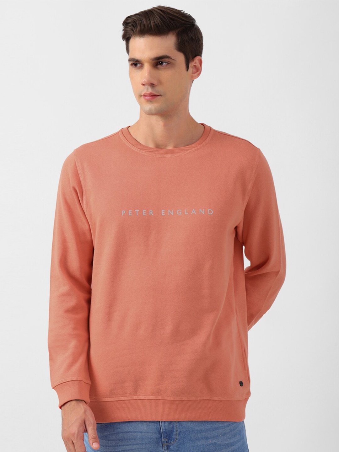 

Peter England Casuals Typography Printed Sweatshirt, Peach