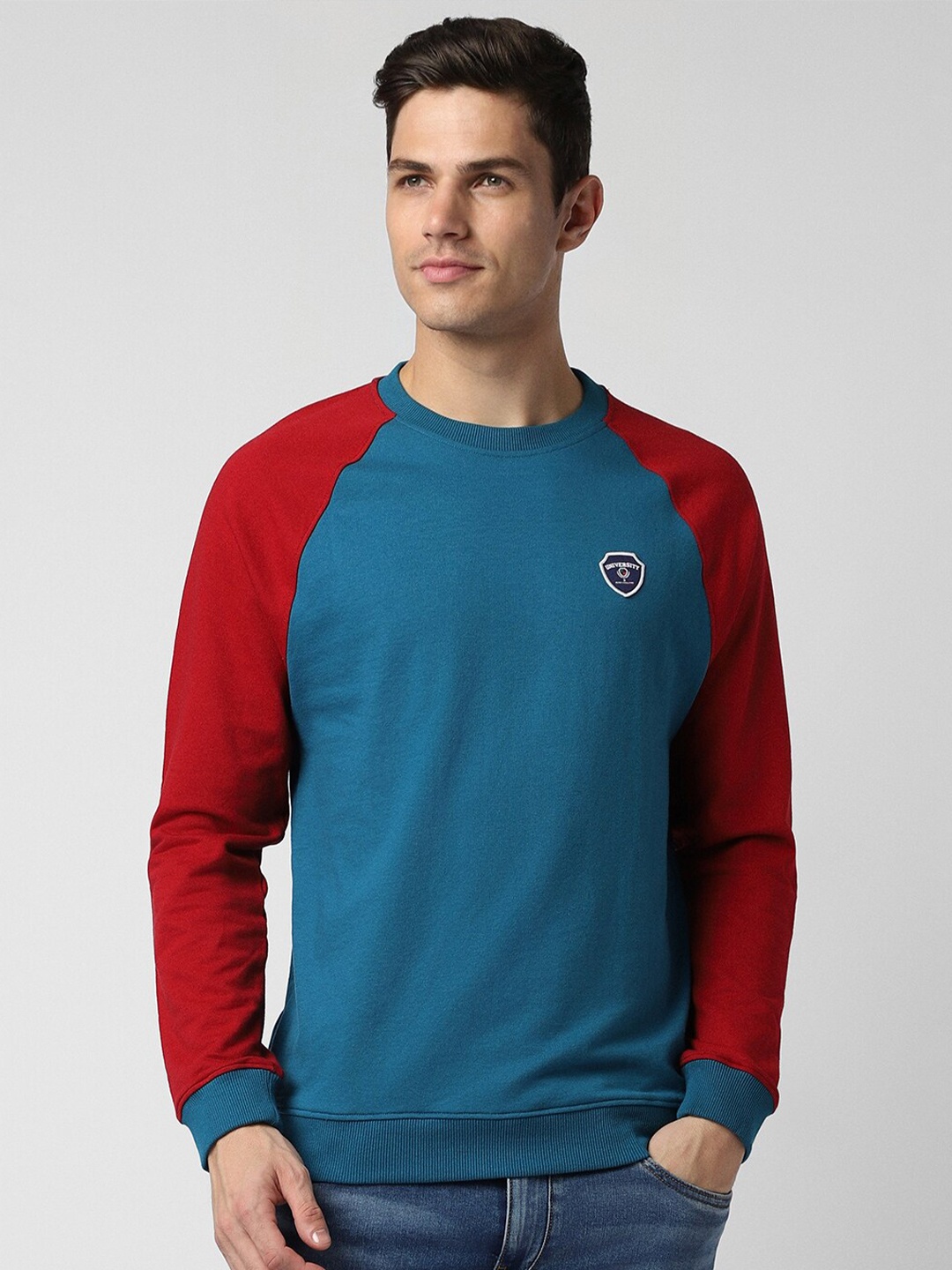 

PETER ENGLAND UNIVERSITY Colourblocked Raglan Sleeves Sweatshirt, Blue