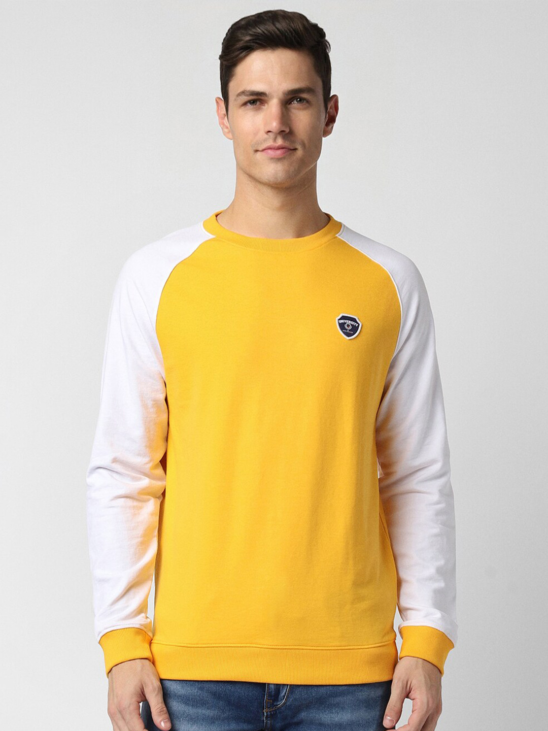 

PETER ENGLAND UNIVERSITY Round Neck Long Sleeves Pullover Sweatshirt, Yellow