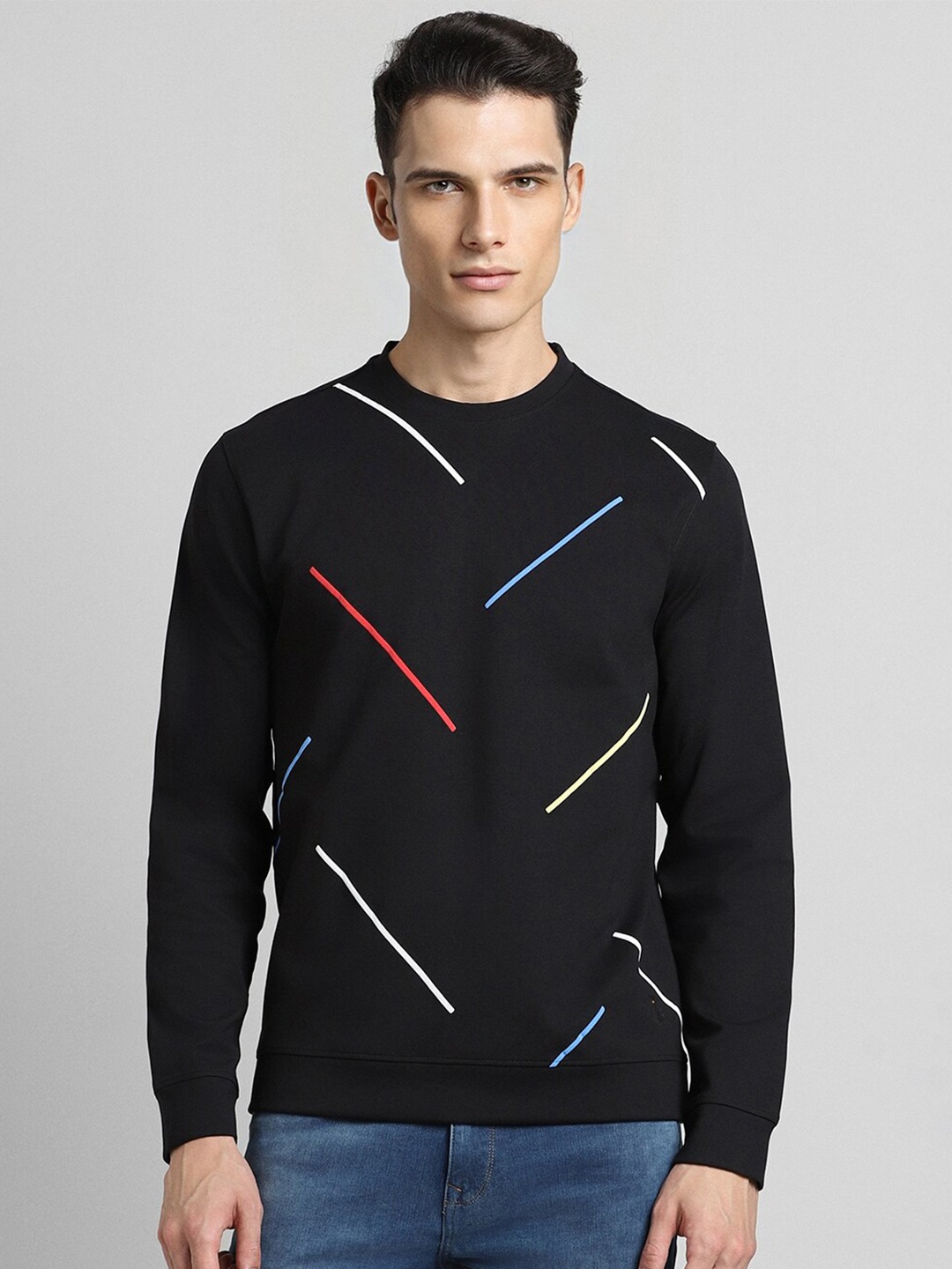 

SIMON CARTER LONDON Striped Round Neck Sweatshirt, Black