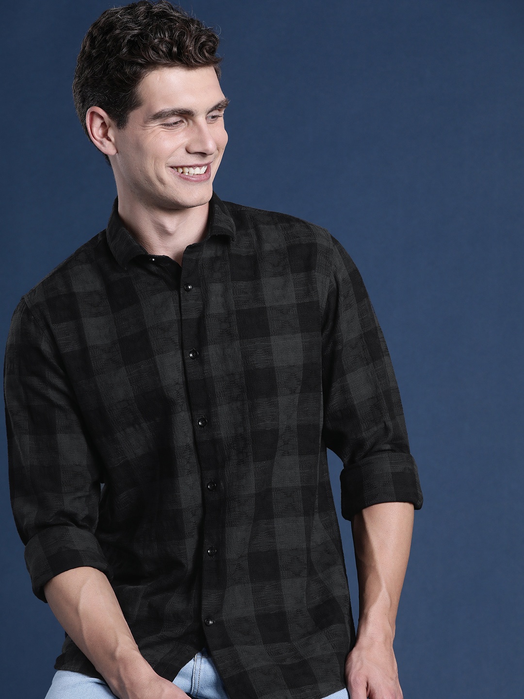 

Mast & Harbour Standard Buffalo Checked Pure Cotton Casual Shirt, Black