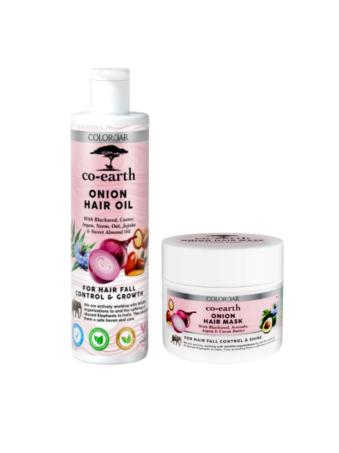 

Colorbar Co-Earth Onion Hair Oil 250ml & Hair Mask 200g For Hair Fall Control, Pink