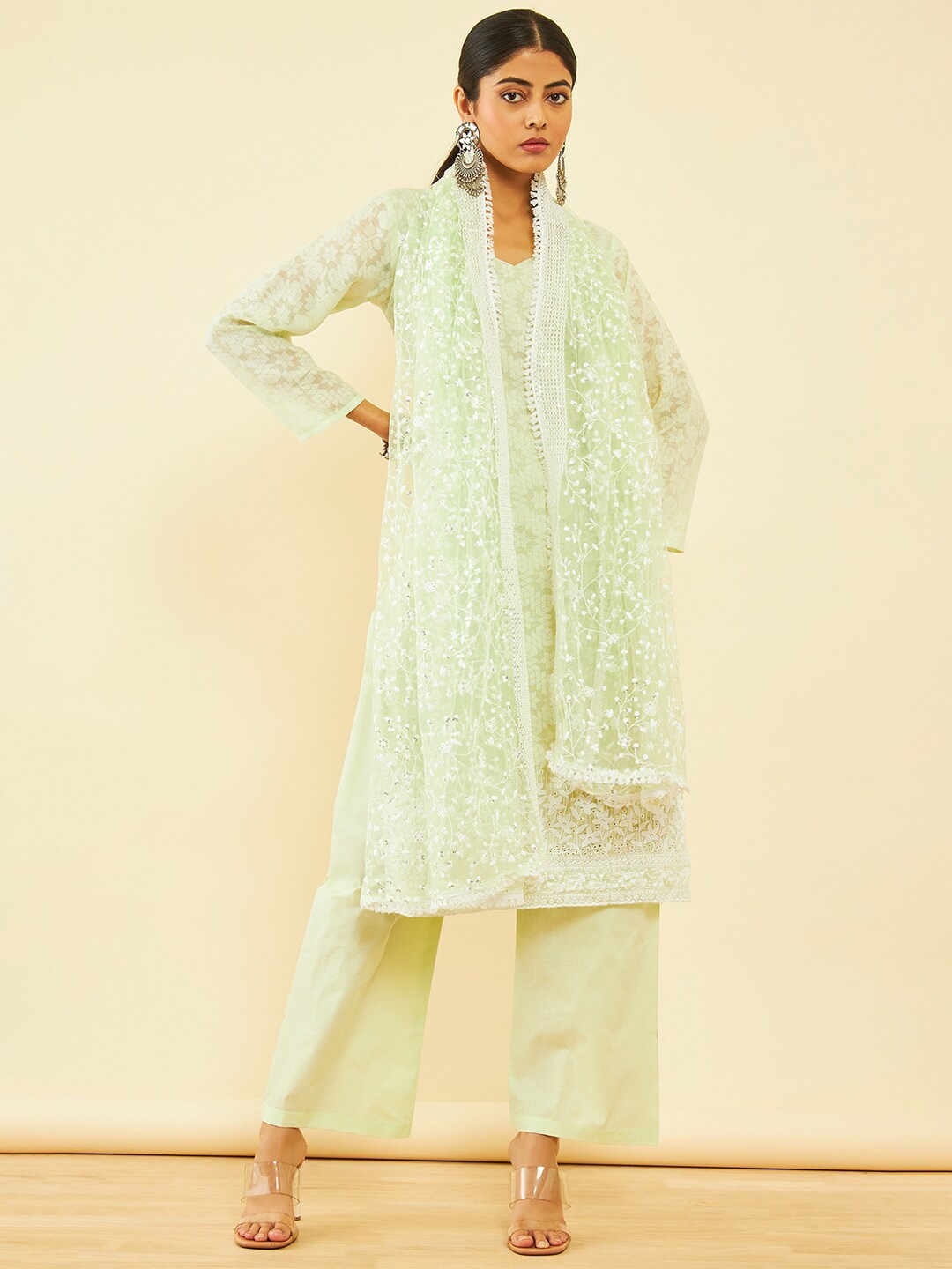 

Soch Embroidered Pure Cotton Unstitched Dress Material, Green