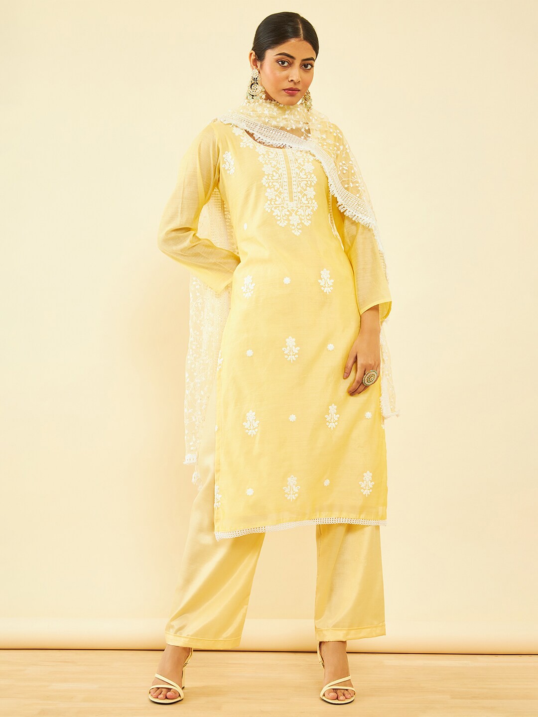 

Soch Floral Embroidered Unstitched Dress Material, Yellow