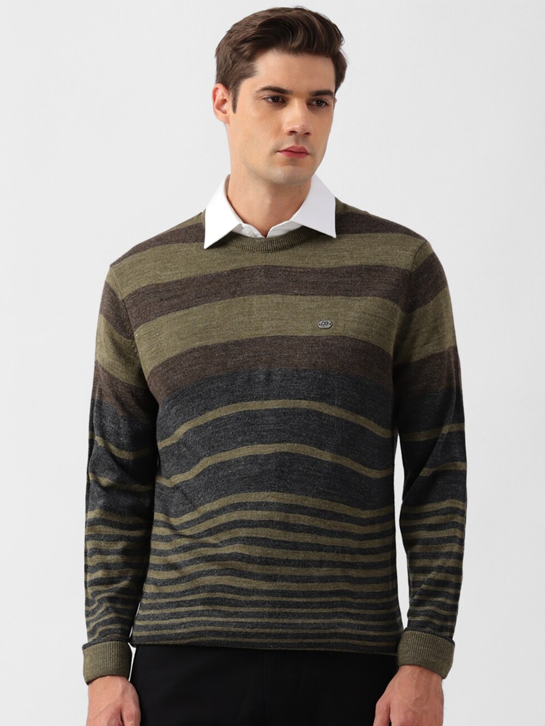 

Peter England Casuals Striped Acrylic Pullover Sweater, Olive