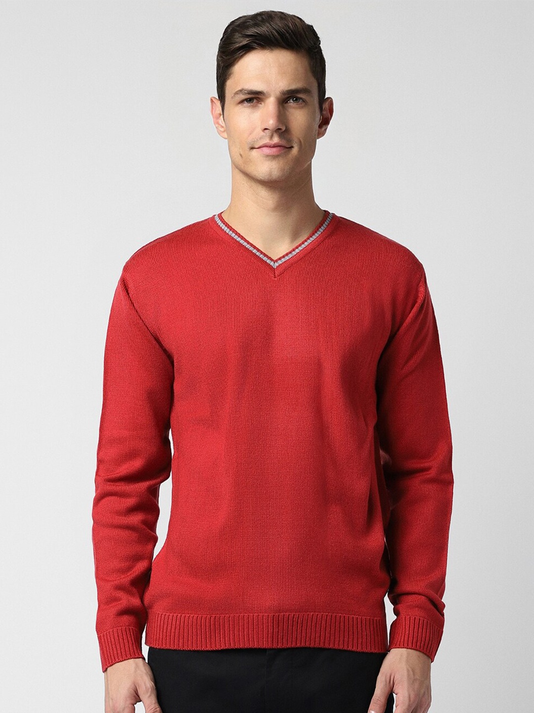 

Peter England Casuals V-Neck Long Sleeve Acrylic Pullover Sweater, Red