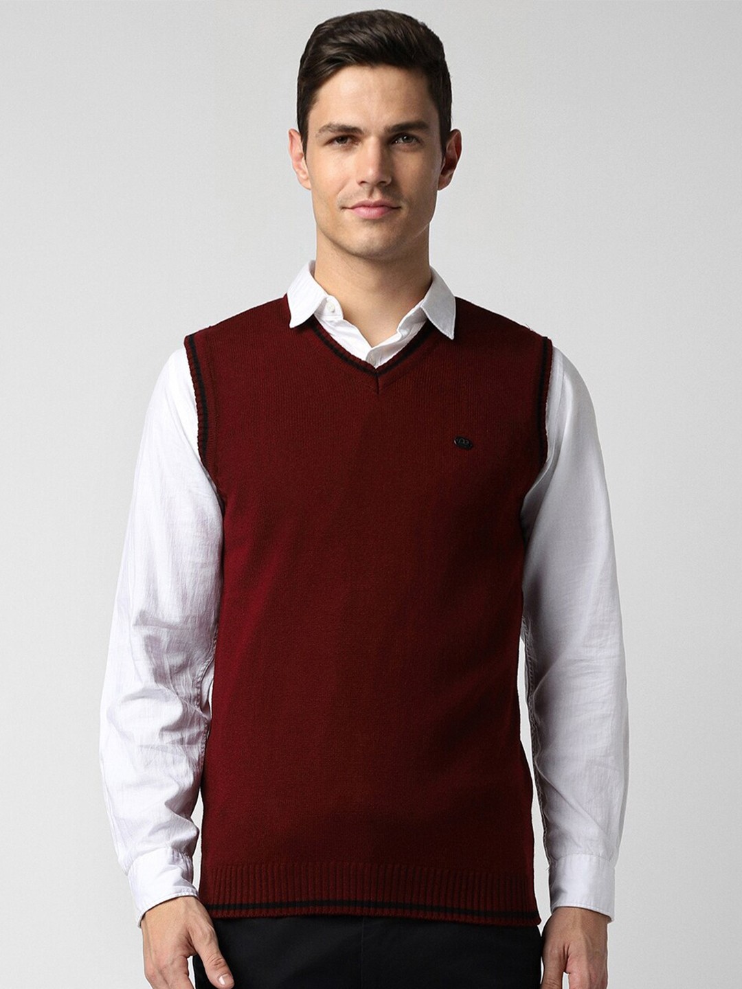 

Peter England Casuals V-Neck Sleeveless Acrylic Sweater Vest, Maroon