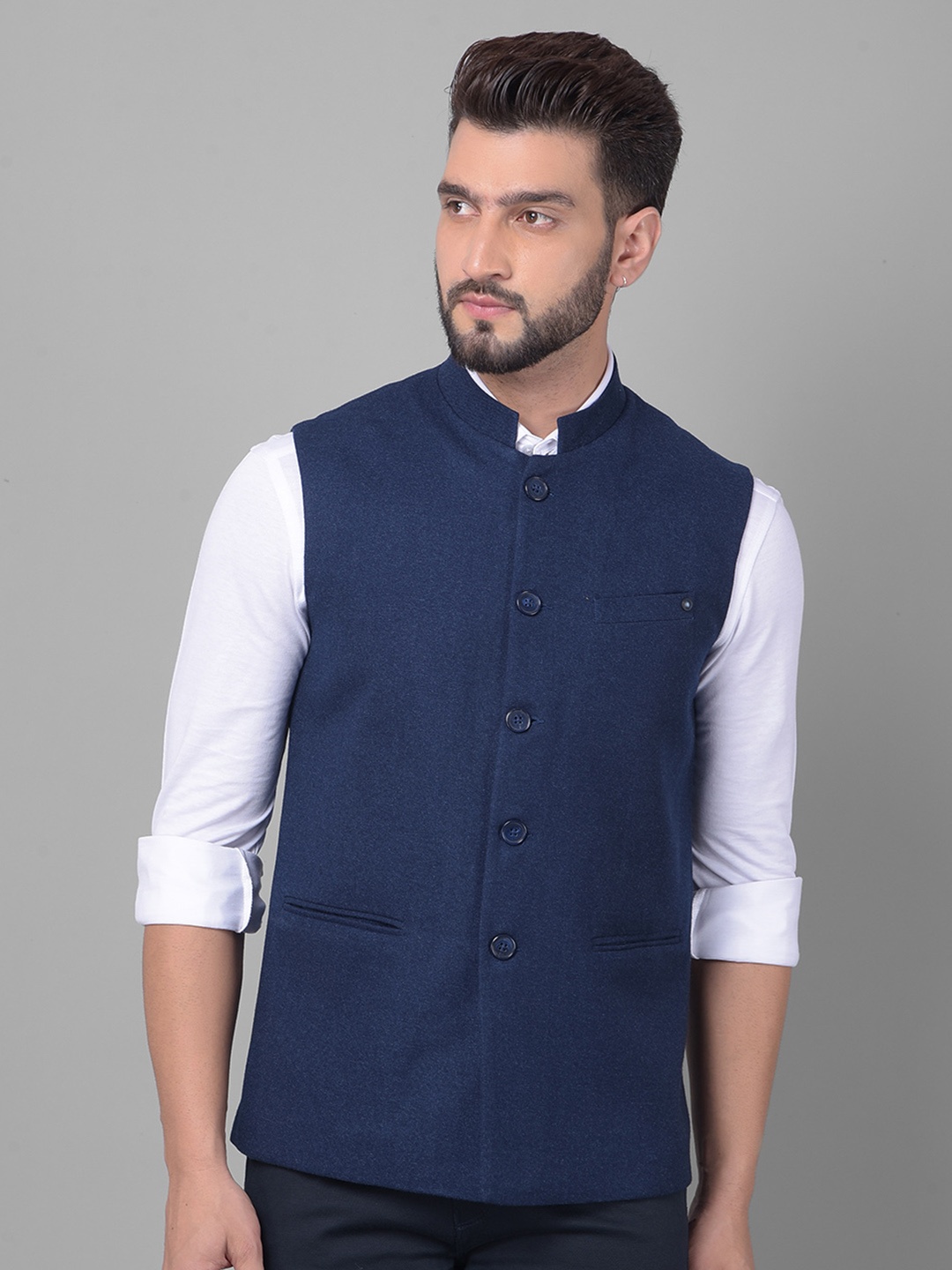 

Crimsoune Club Mandarin Collar Nehru Jacket, Blue