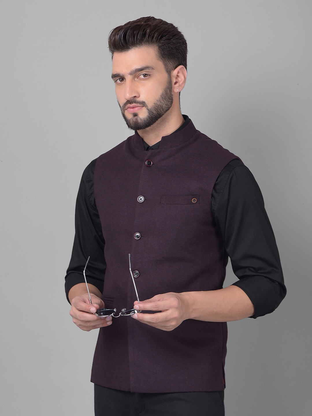 

Crimsoune Club Woven Nehru Jacket, Purple