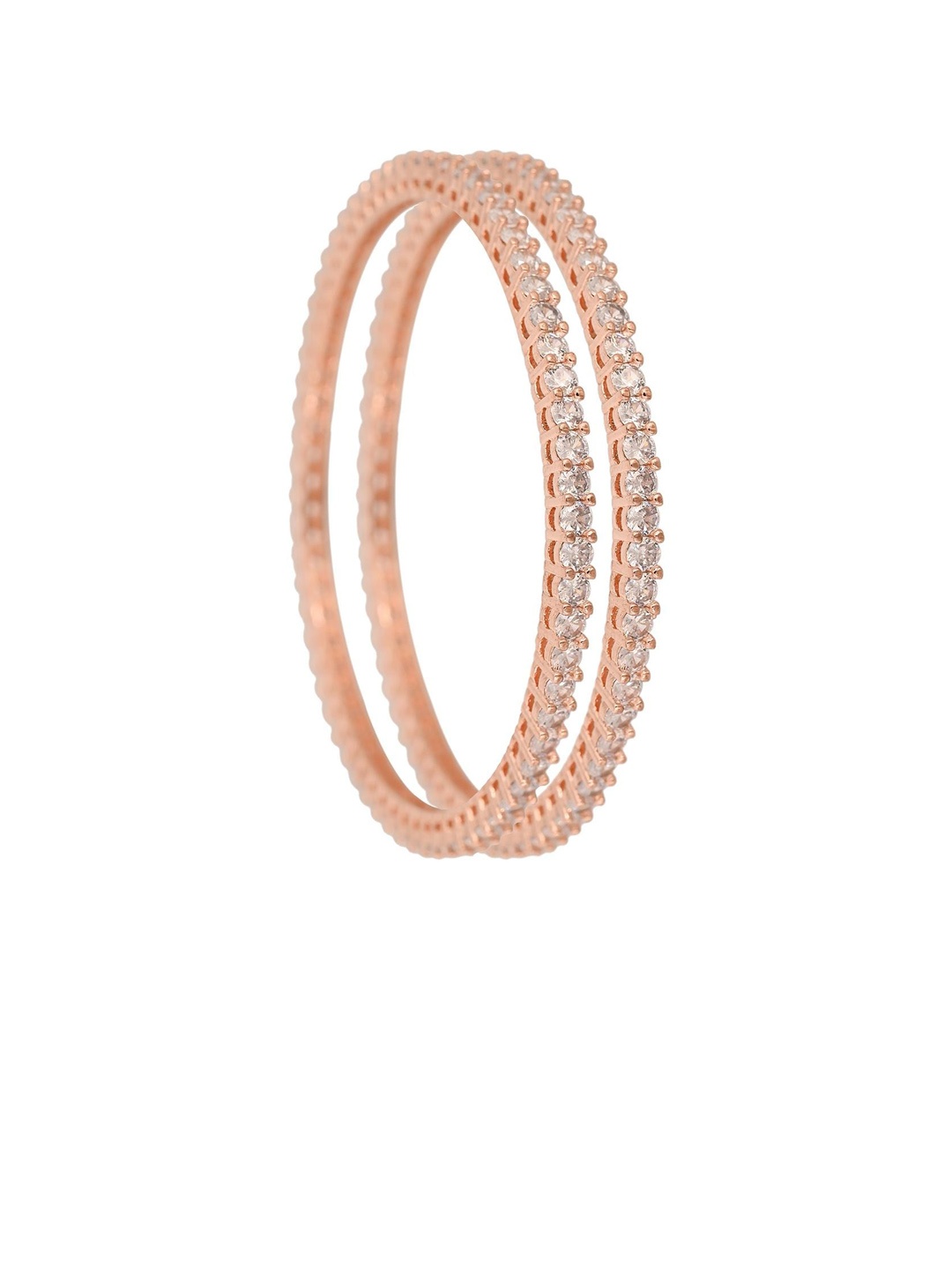 

RATNAVALI JEWELS Set Of 2 Rose Gold-Plated AD Stones-Studded Bangles