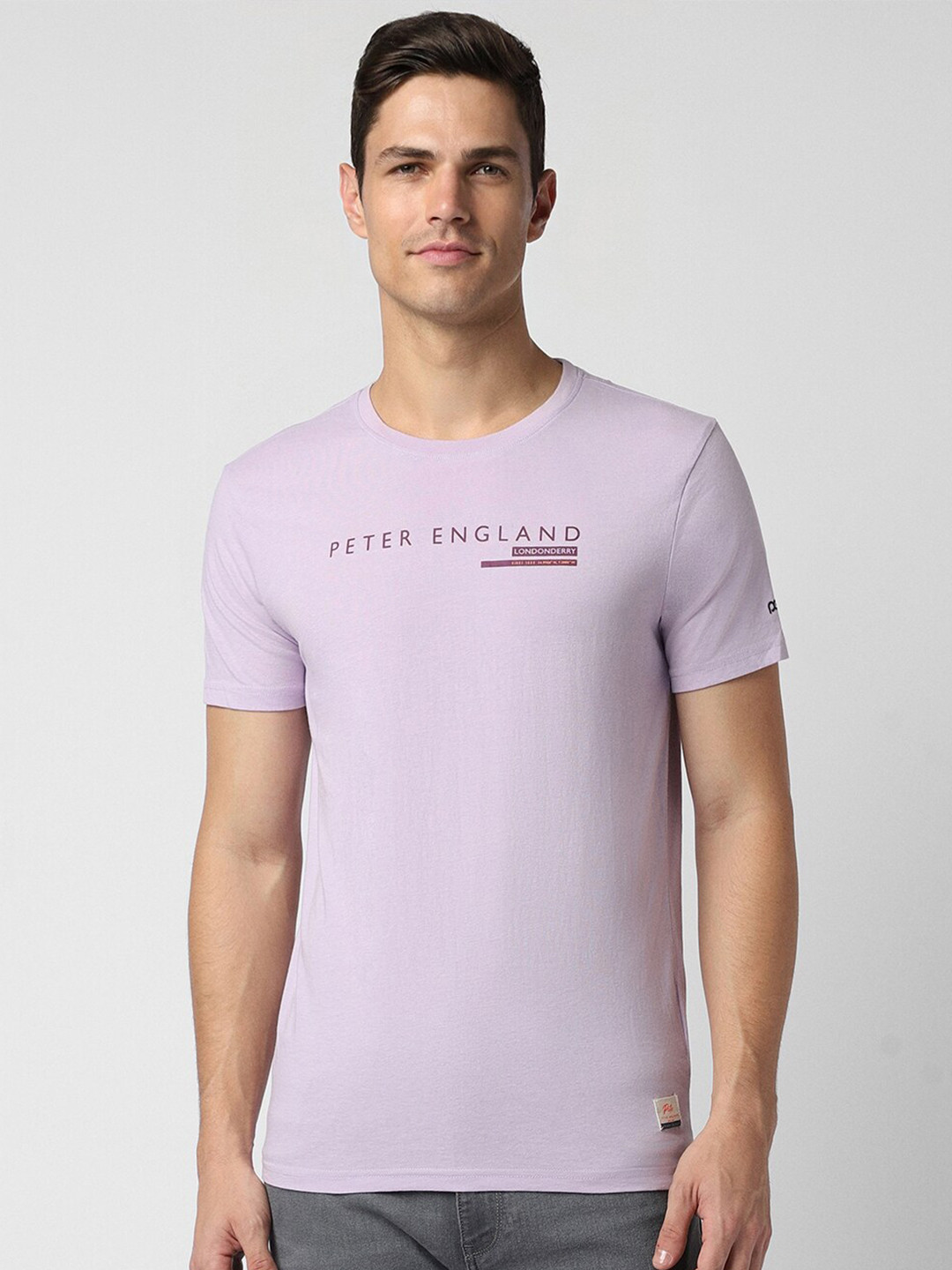 

Peter England Casuals Typography Printed Slim Fit Cotton T-shirt, Purple