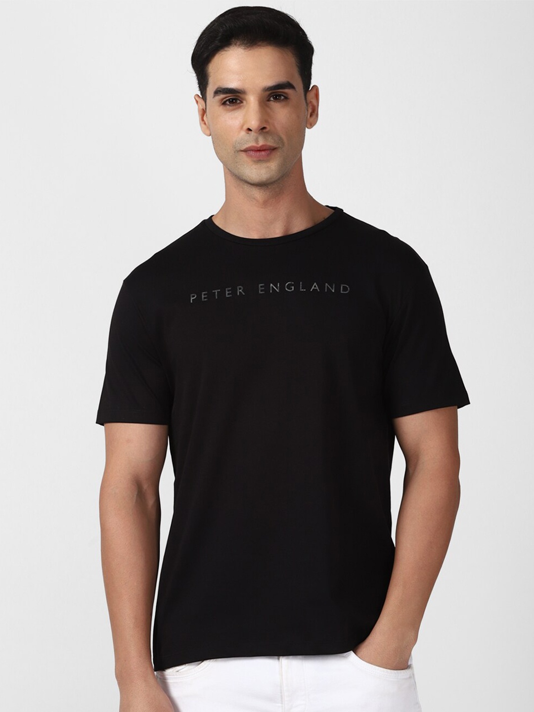 

Peter England Casuals Typography Printed Round Neck T-shirt, Black