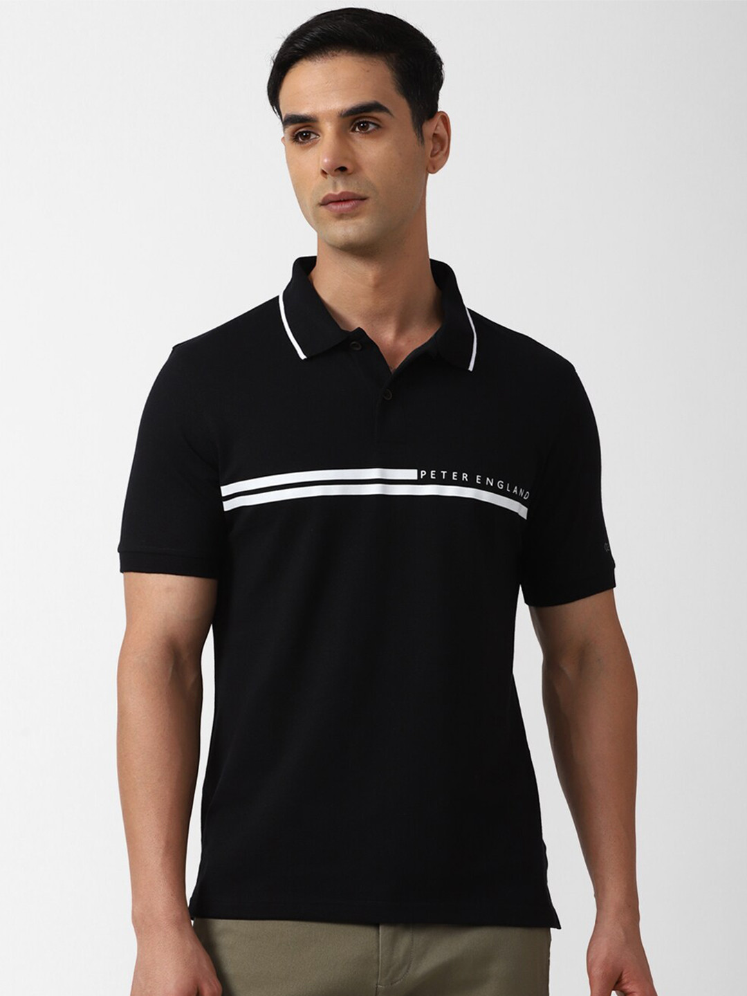 

Peter England Casuals Typography Polo Collar Regular Fit T-shirt, Black