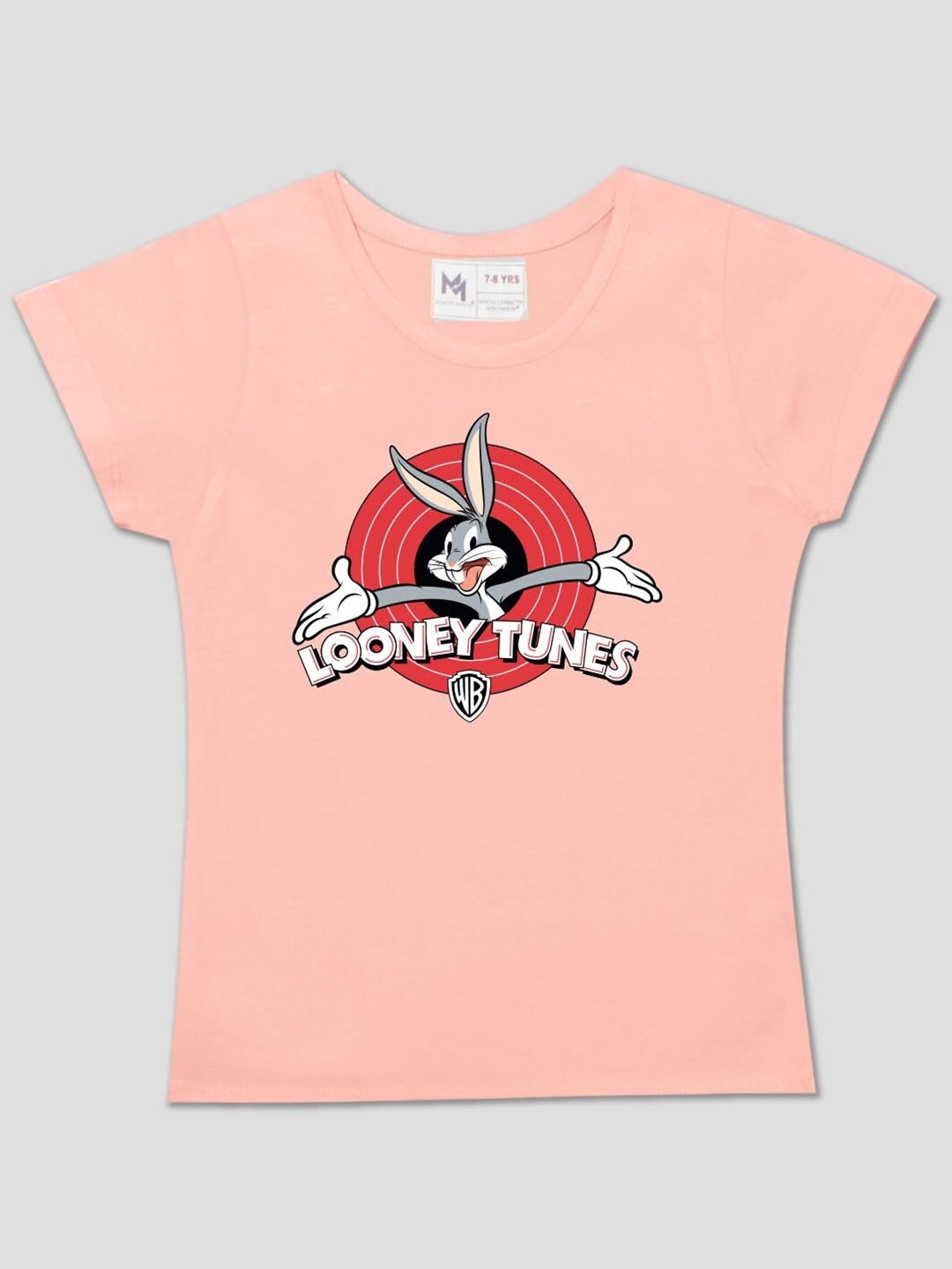 

Minute Mirth Girls Loony Tunes Printed Cotton T-Shirt, Peach