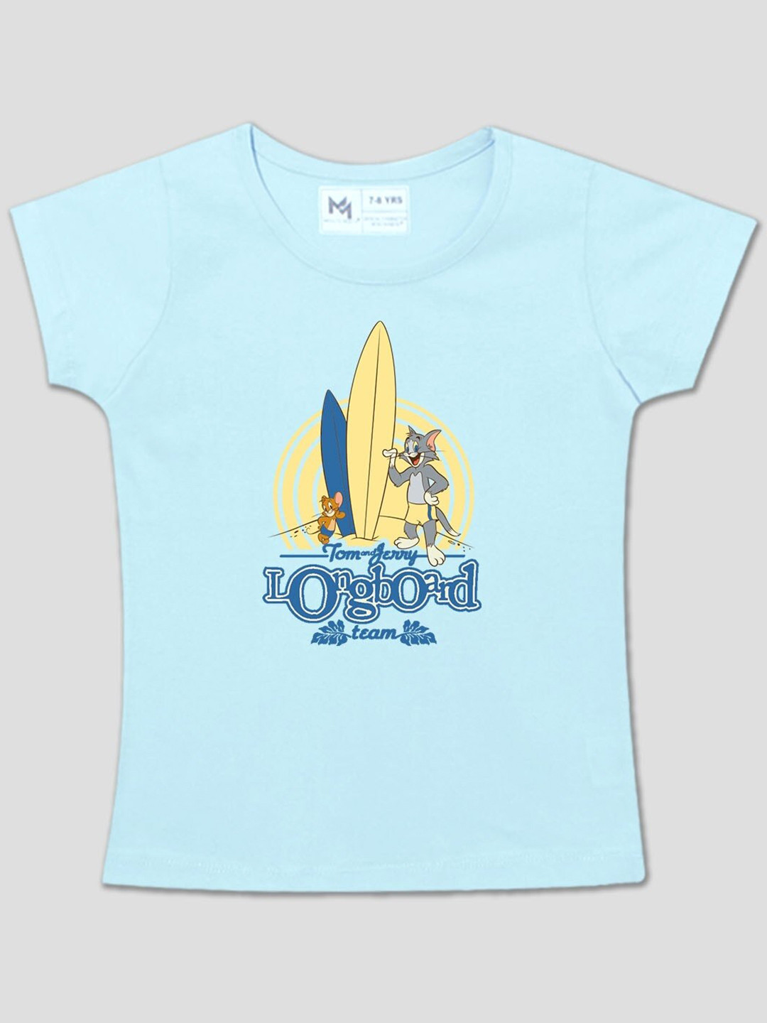 

Minute Mirth Girls Tom & Jerry Printed Cotton T-shirts, Blue
