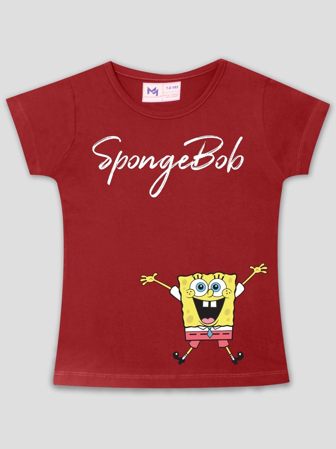 

Minute Mirth Infant Girls Sponge Bob Printed Cotton T-shirt, Maroon