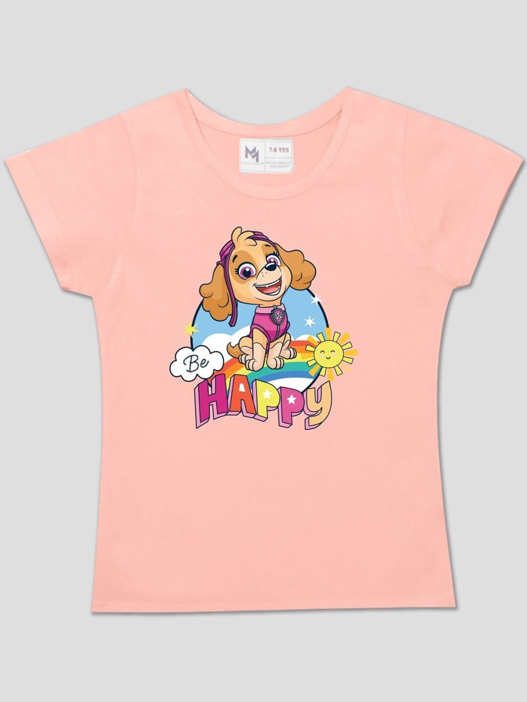 

Minute Mirth Infant Girls Paw Patrol Printed Round Neck Cotton Regular Tshirt, Peach