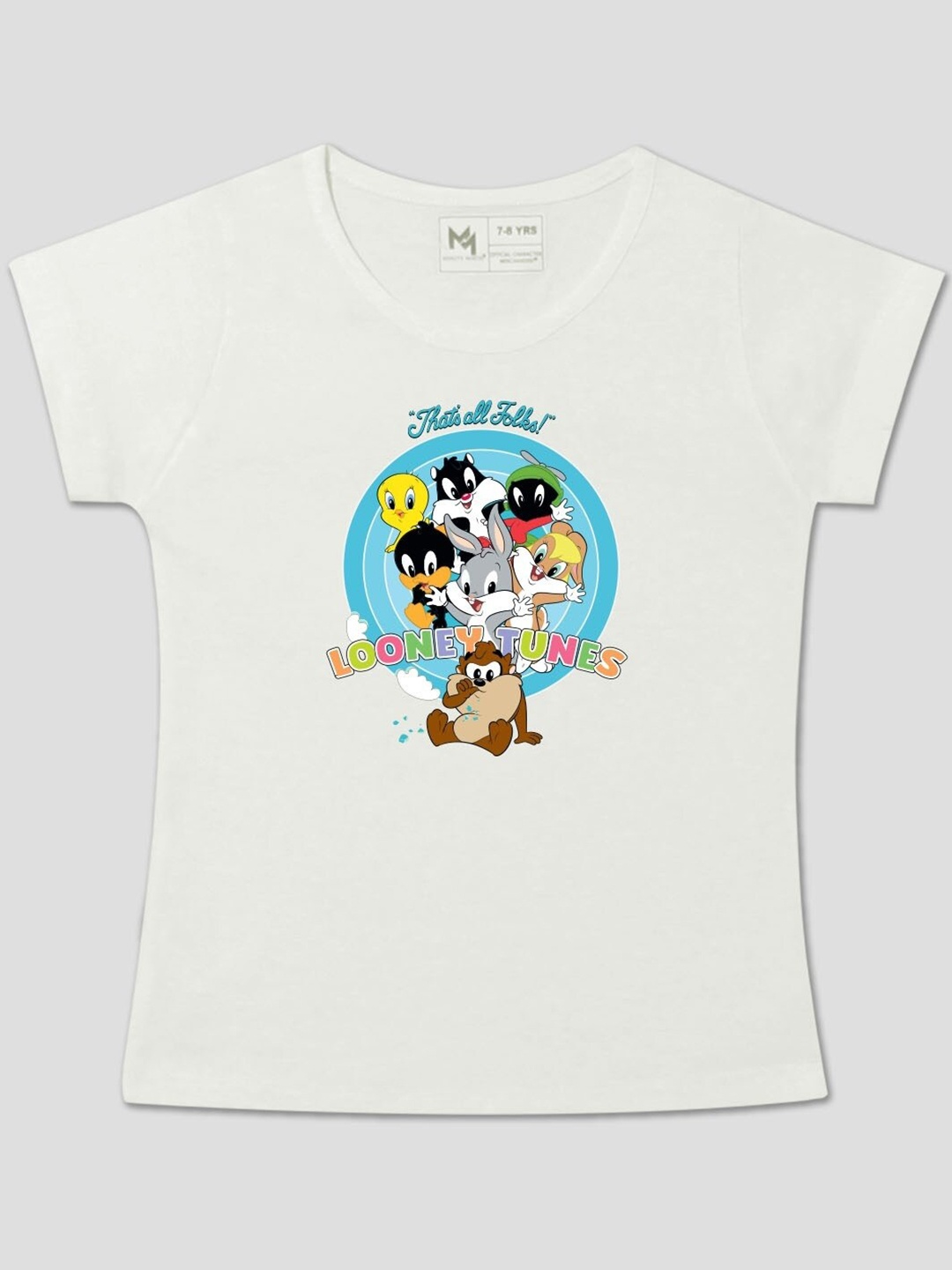 

Minute Mirth Infants Girls Looney Tunes Printed Cotton T-shirt, White