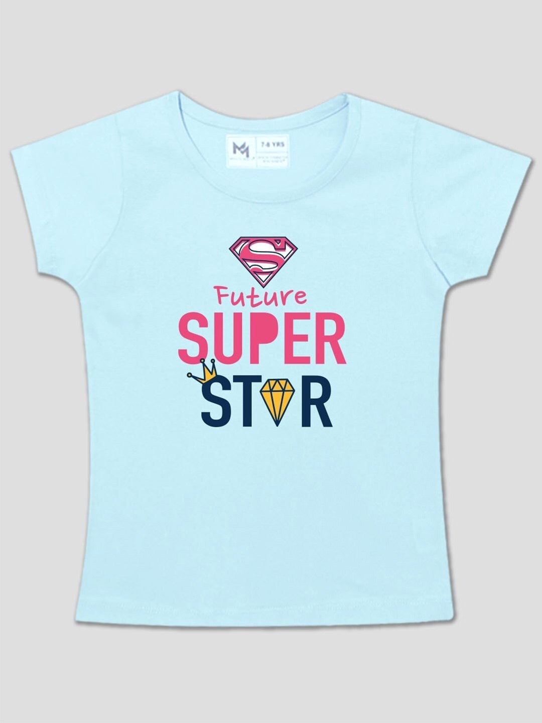 

Minute Mirth Girls Typography Printed Cotton T-Shirt, Blue
