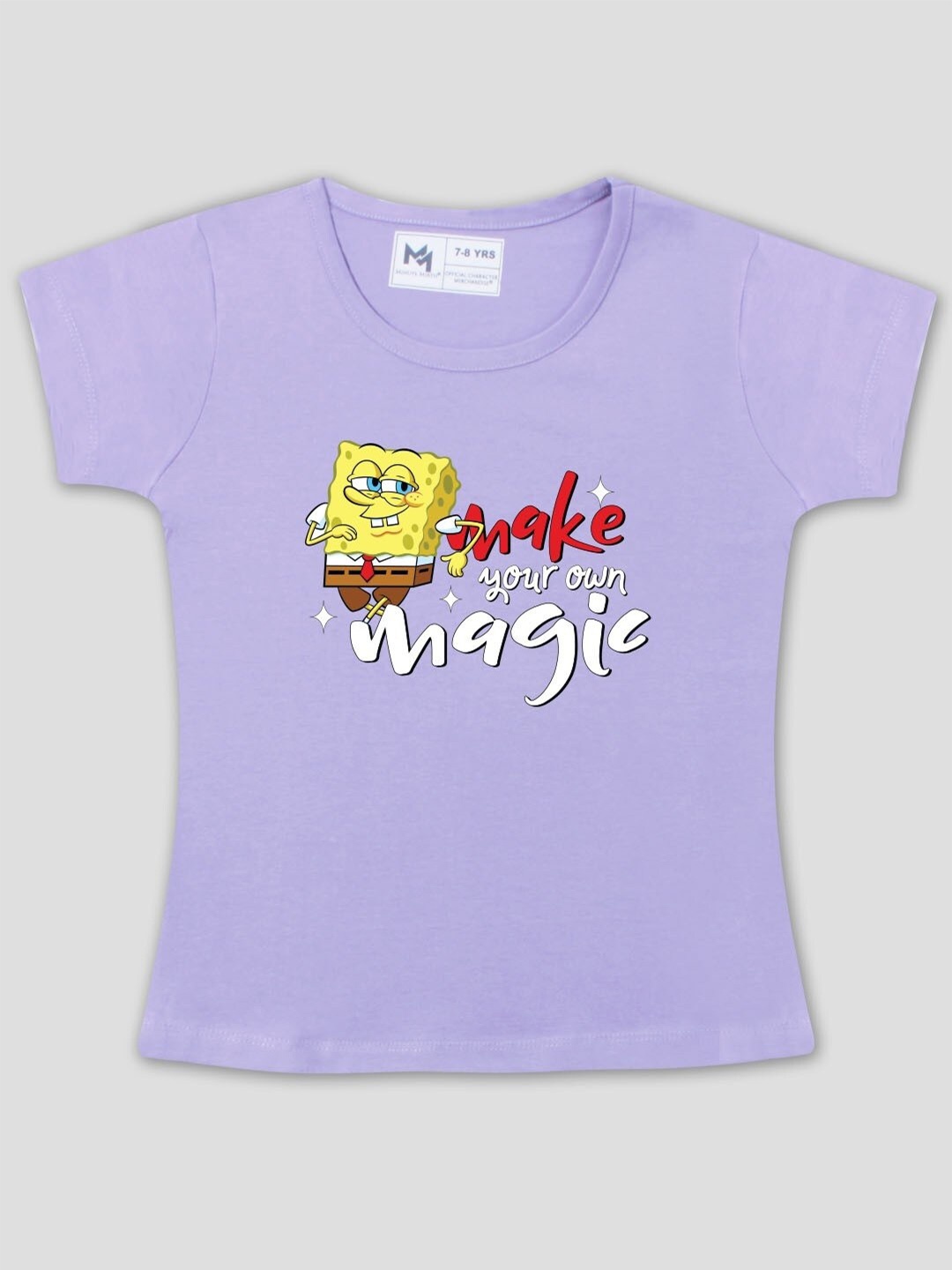 

Minute Mirth Girls Sponge Bob Printed Cotton T-shirt, Mauve