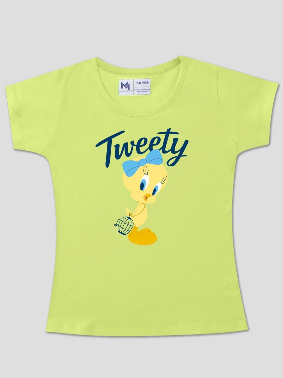 

Minute Mirth Girls Humour and Comic Tweety Graphic Printed Cotton T-Shirt, Green