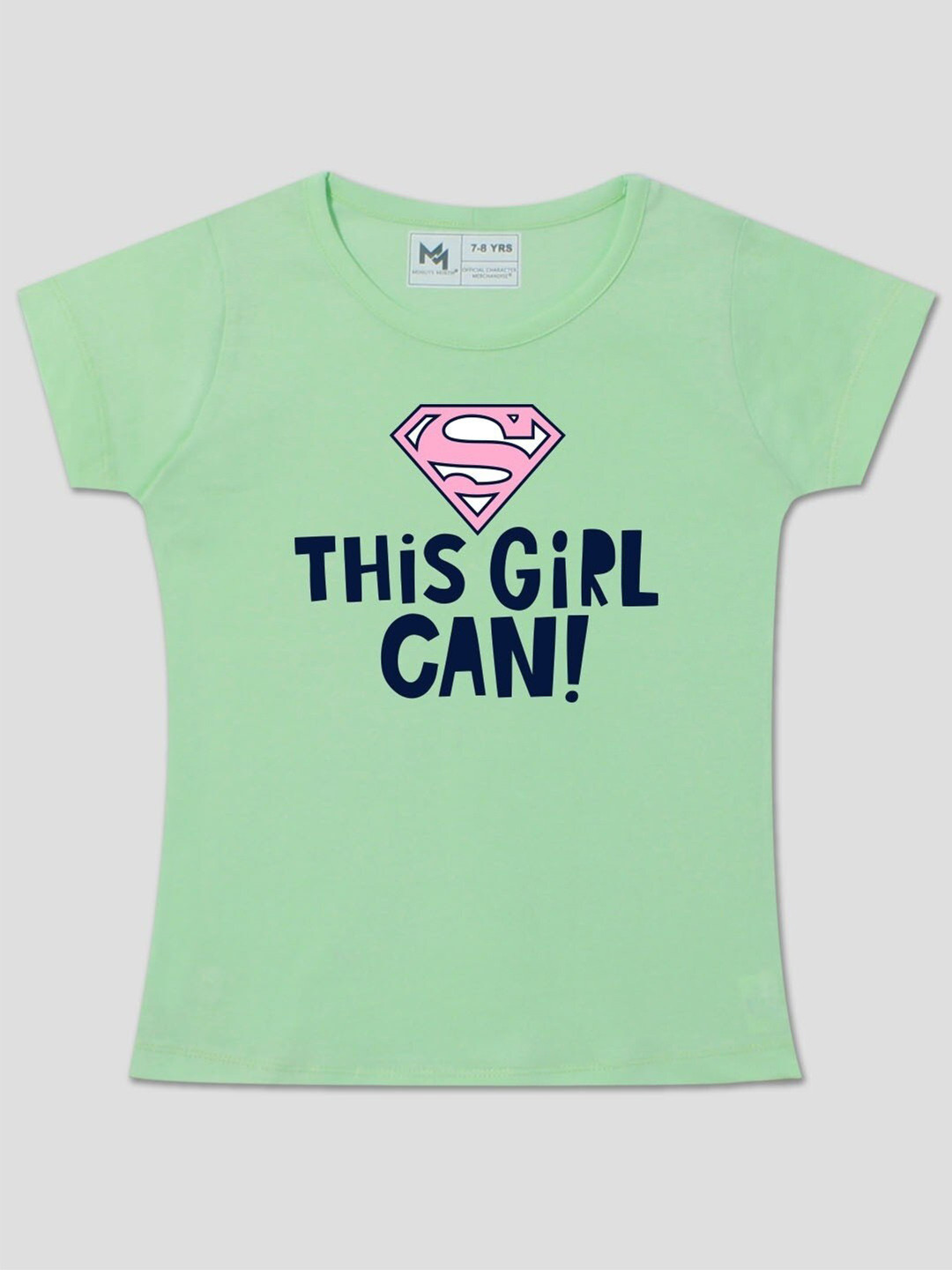 

Minute Mirth Girls Typography and Superman Logo Printed Cotton Tshirt, Green