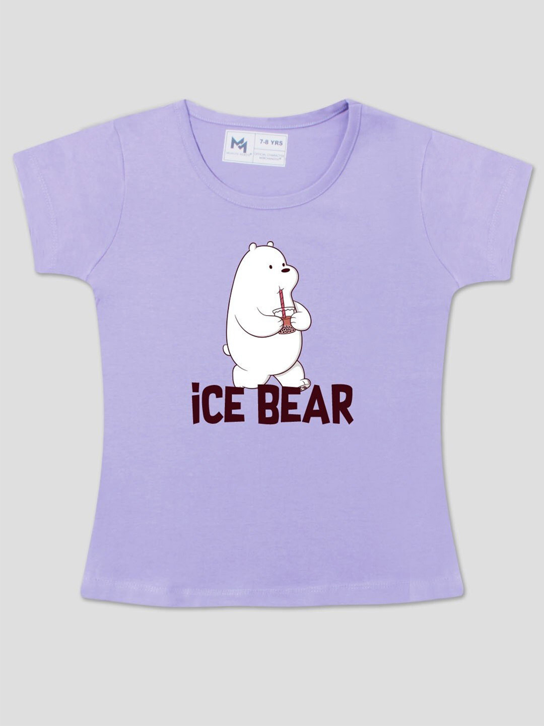

Minute Mirth Girls We Bare Bears Printed Round Neck Short Sleeves Cotton T-shirt, Lavender
