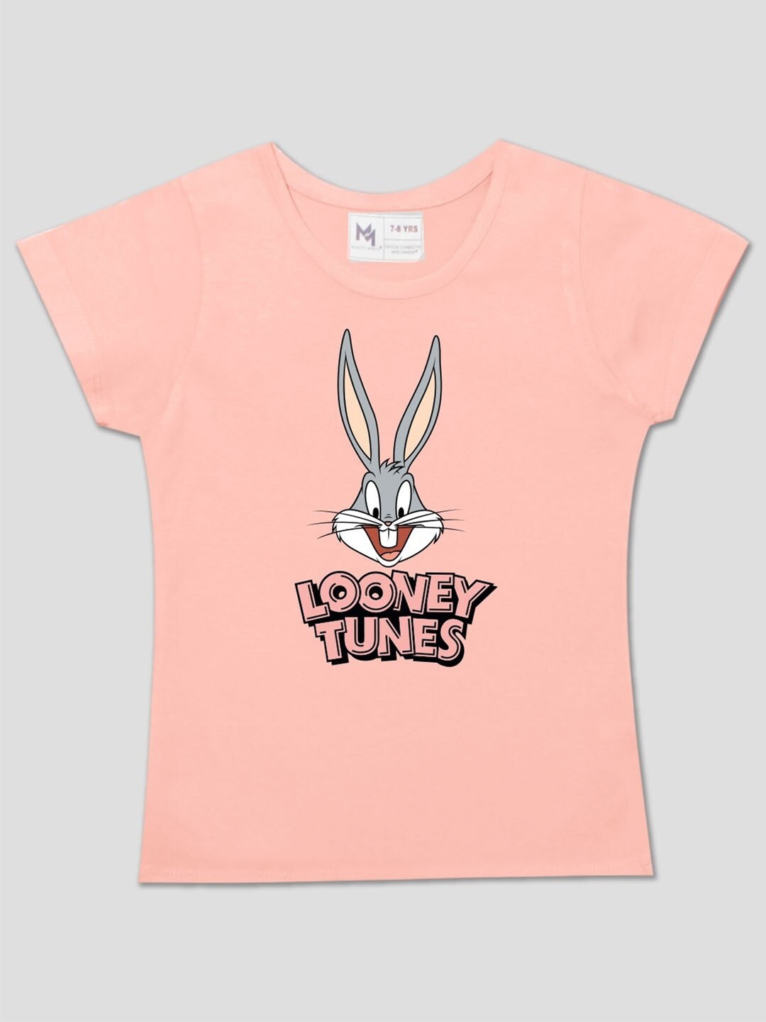 

Minute Mirth Girls Loony Tunes Printed Cotton T-Shirt, Peach