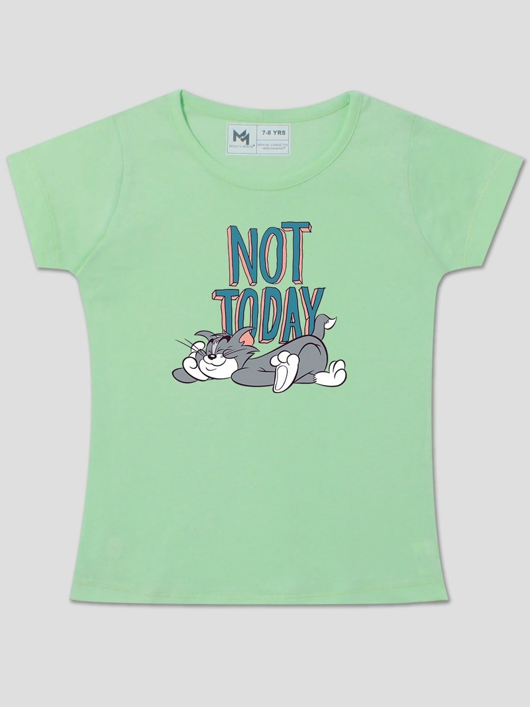 

Minute Mirth Girls Humour and Comic Tom Graphic Printed Cotton T-Shirt, Green