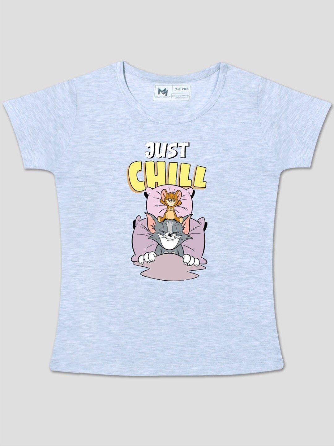 

Minute Mirth Girls Tom & Jerry Printed Cotton T-Shirt, Blue