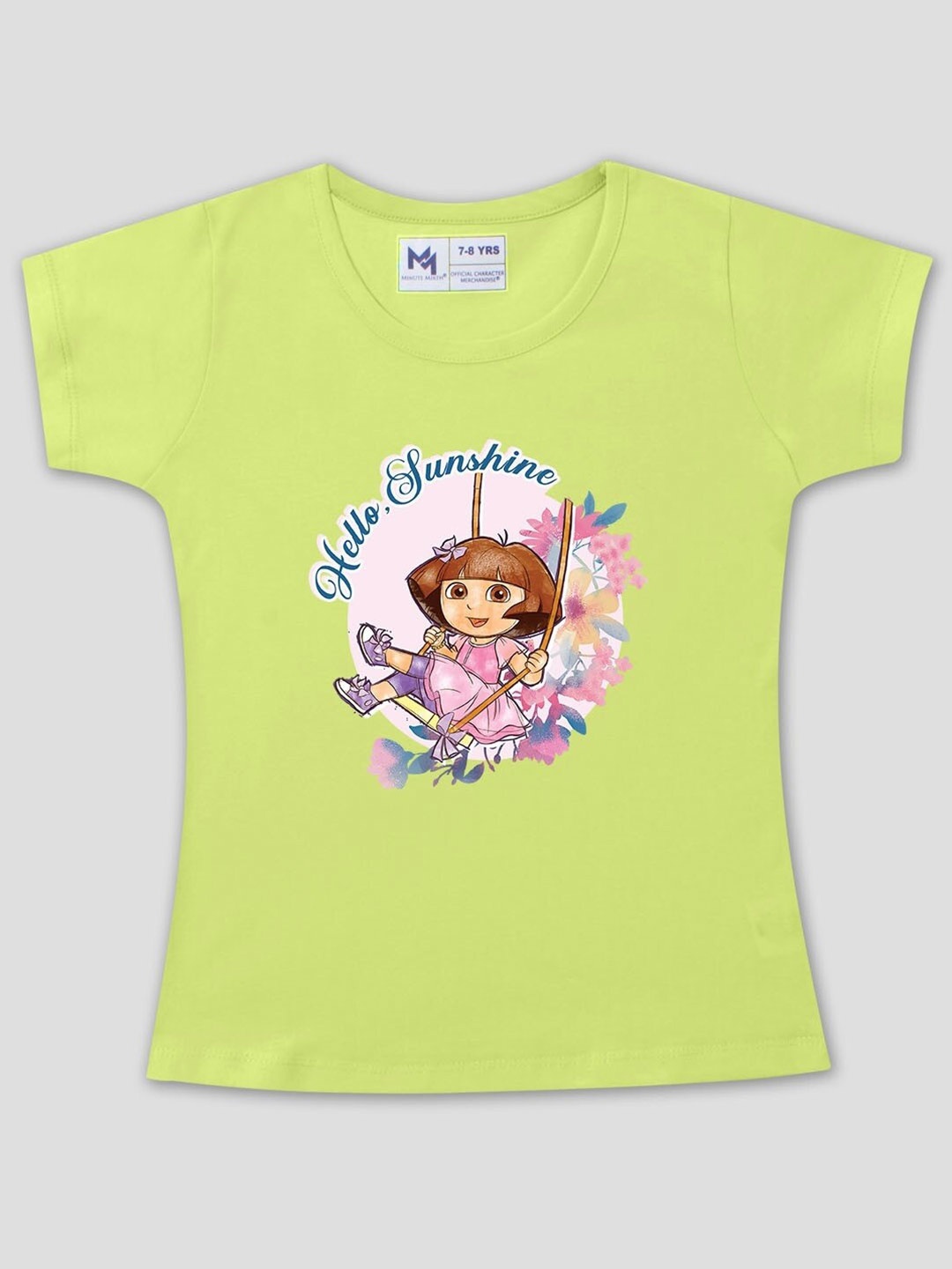 

Minute Mirth Girls Dora Printed Cotton T-shirts, Green