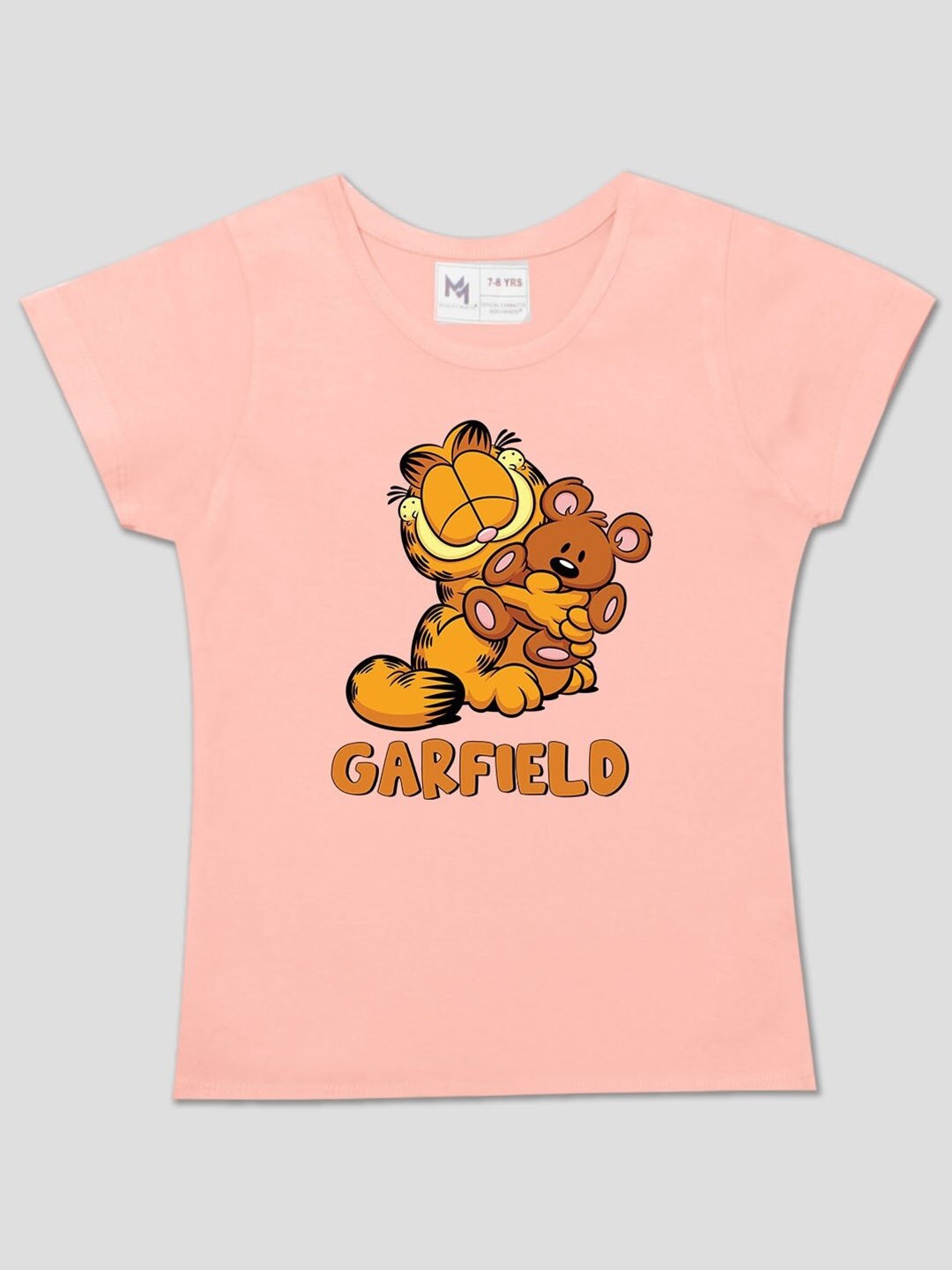 

Minute Mirth Girls Garfield Printed Cotton T-shirt, Peach