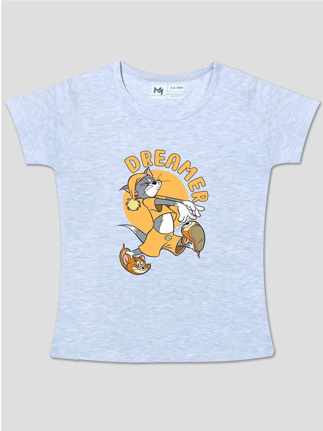 

Minute Mirth Girls Tom & Jerry Printed Cotton T-shirt, Grey
