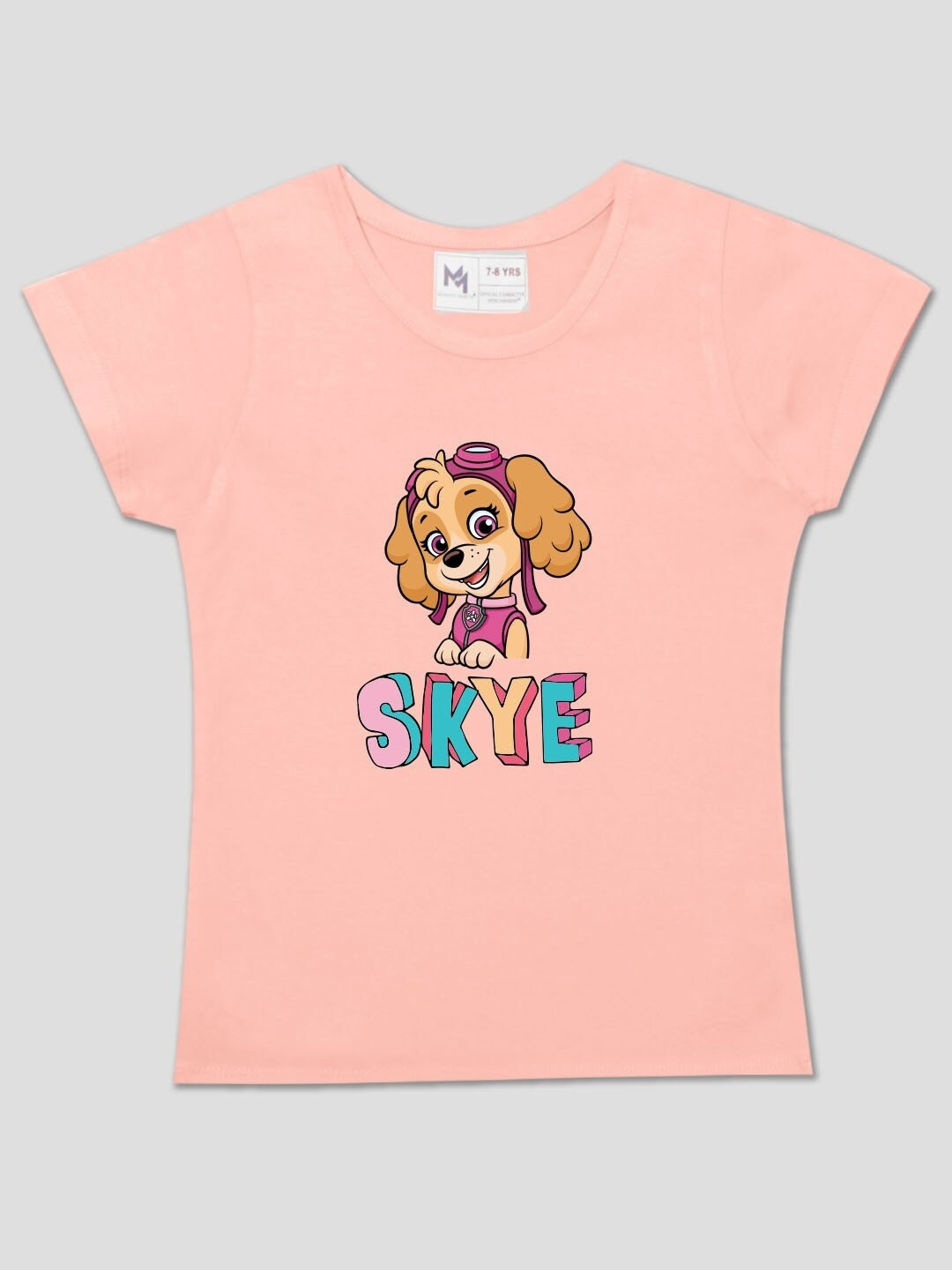

Minute Mirth Girls Humour and Comic Paw Patrol Graphic Printed Cotton T-Shirt, Peach